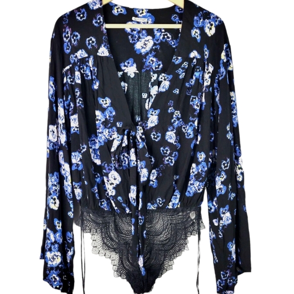 FREE PEOPLE Fourties Feel Bodysuit Black Combo EUC sz XS - Picture 11 of 16